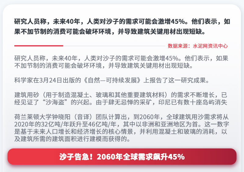 沙子告急！2060年全球需求飆升45%